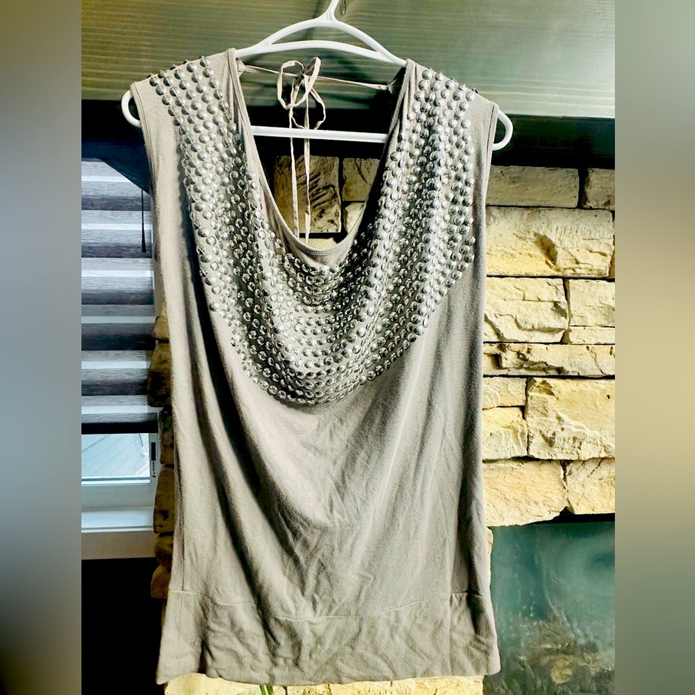 Vintage Celia De Bucourt,grey metal sequin dres top,used , celebrity loved brand